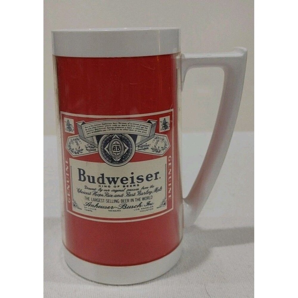 Vintage Budweiser Label Plastic Thermo-Serv Beer Stein Mug w/ Bud Label Logo USA